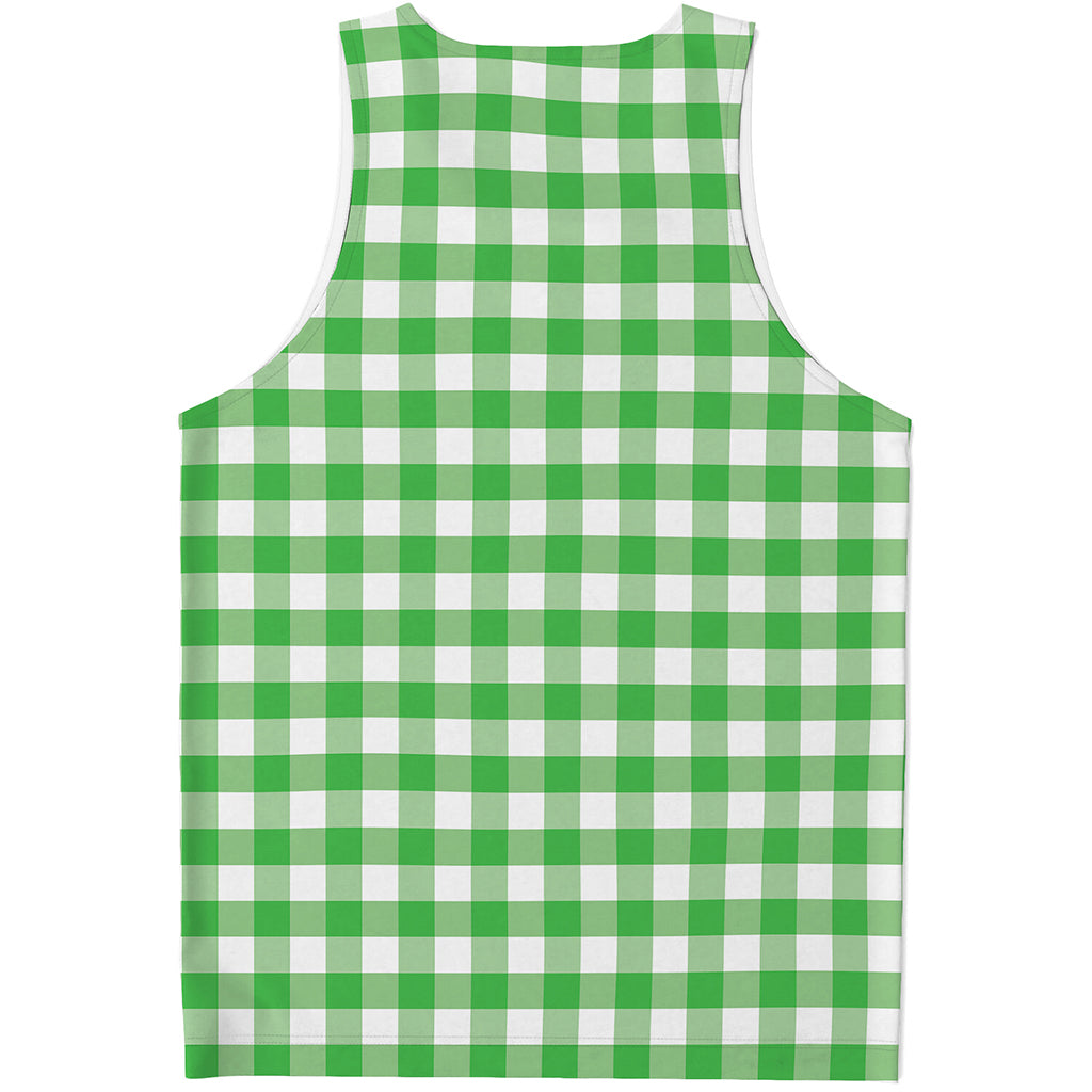 Green And White Gingham Pattern Print Men's Tank Top