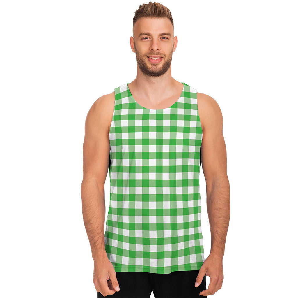 Green And White Gingham Pattern Print Men's Tank Top