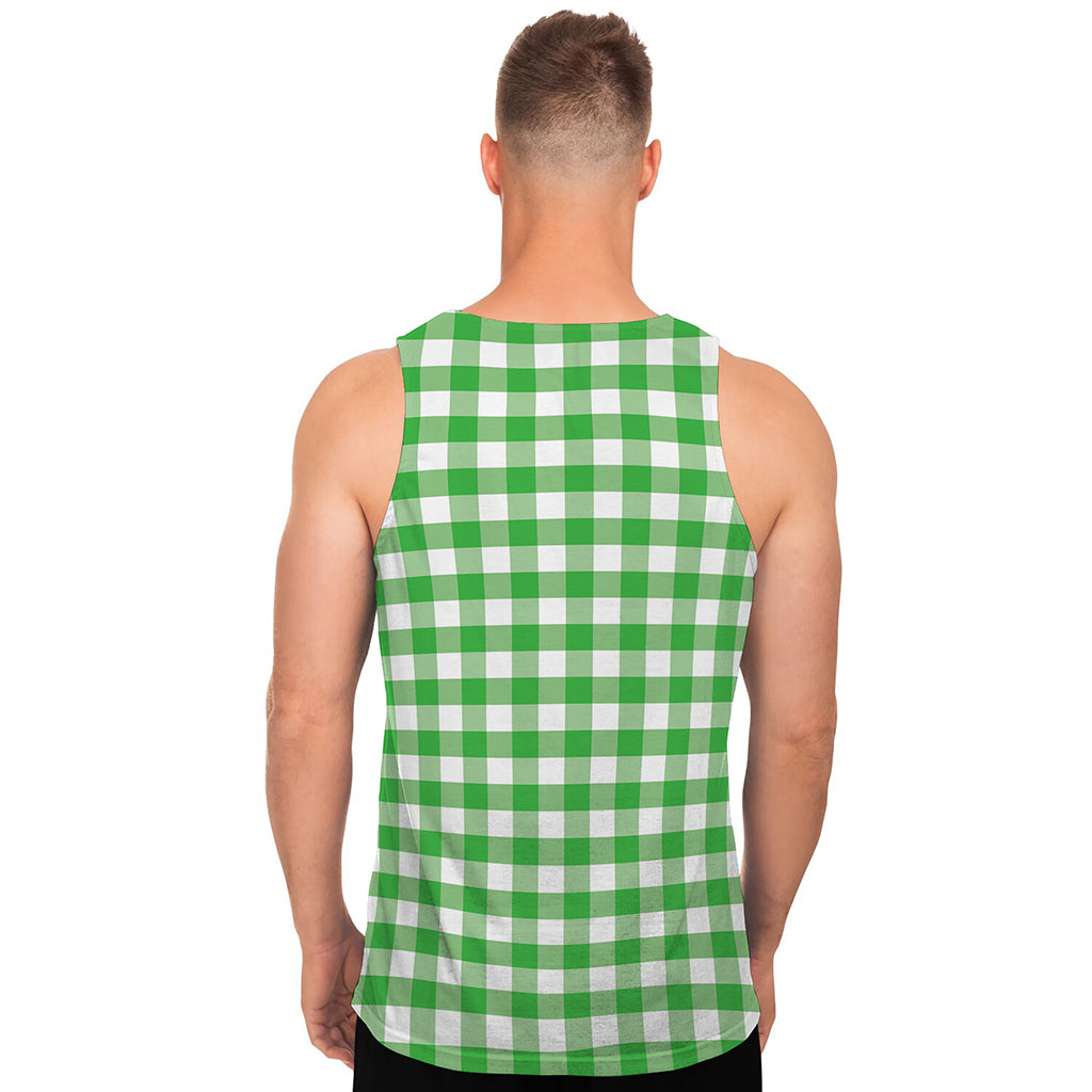 Green And White Gingham Pattern Print Men's Tank Top