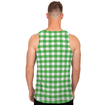 Green And White Gingham Pattern Print Men's Tank Top