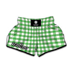 Green And White Gingham Pattern Print Muay Thai Boxing Shorts