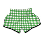Green And White Gingham Pattern Print Muay Thai Boxing Shorts