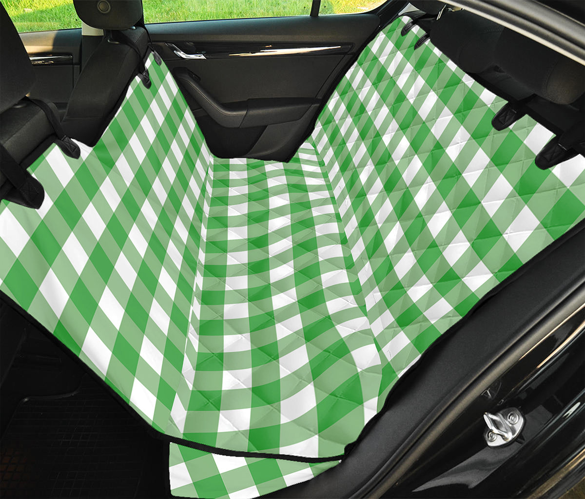 Green And White Gingham Pattern Print Pet Car Back Seat Cover
