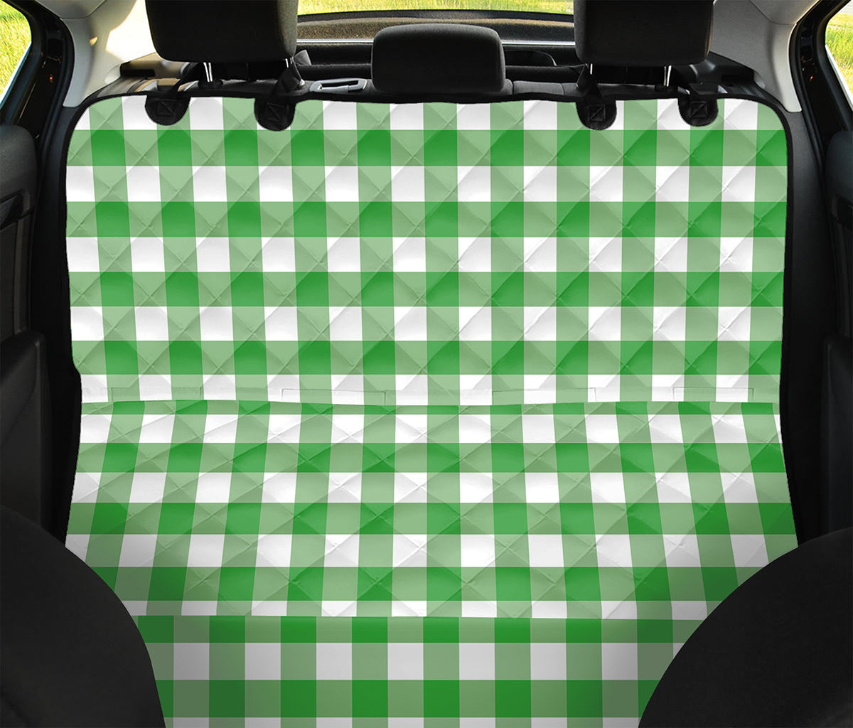 Green And White Gingham Pattern Print Pet Car Back Seat Cover