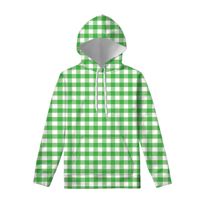 Green And White Gingham Pattern Print Pullover Hoodie