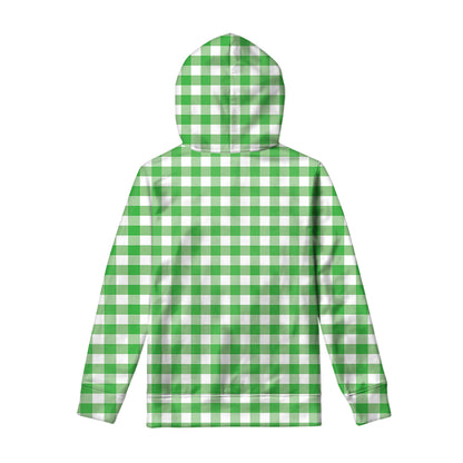 Green And White Gingham Pattern Print Pullover Hoodie