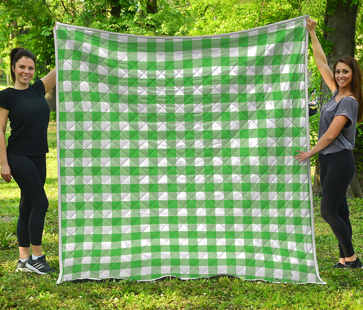 Green And White Gingham Pattern Print Quilt