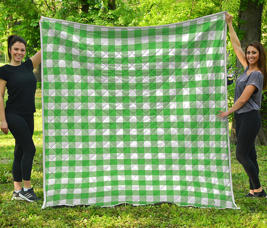Green And White Gingham Pattern Print Quilt