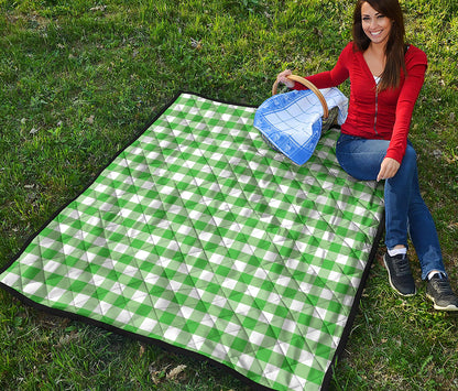 Green And White Gingham Pattern Print Quilt