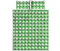 Green And White Gingham Pattern Print Quilt Bed Set