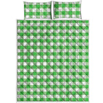 Green And White Gingham Pattern Print Quilt Bed Set