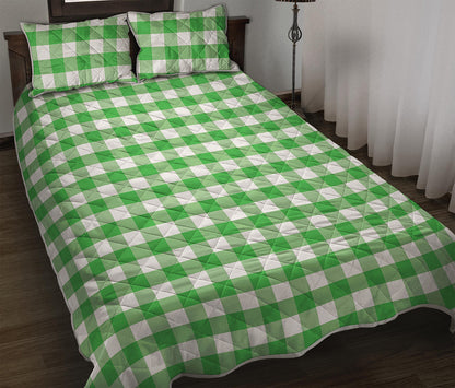 Green And White Gingham Pattern Print Quilt Bed Set