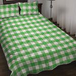 Green And White Gingham Pattern Print Quilt Bed Set