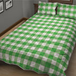 Green And White Gingham Pattern Print Quilt Bed Set