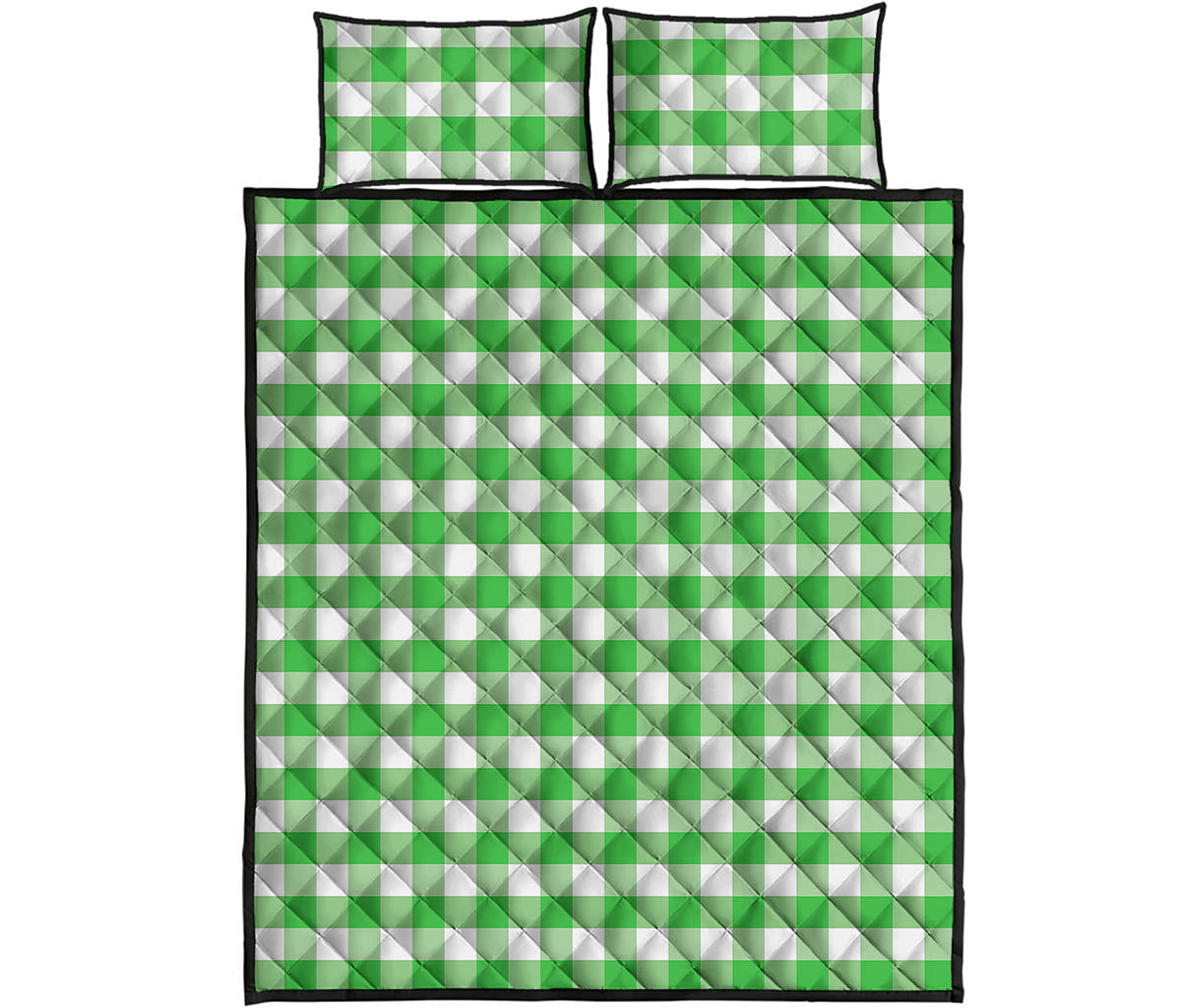 Green And White Gingham Pattern Print Quilt Bed Set