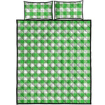 Green And White Gingham Pattern Print Quilt Bed Set