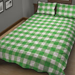 Green And White Gingham Pattern Print Quilt Bed Set