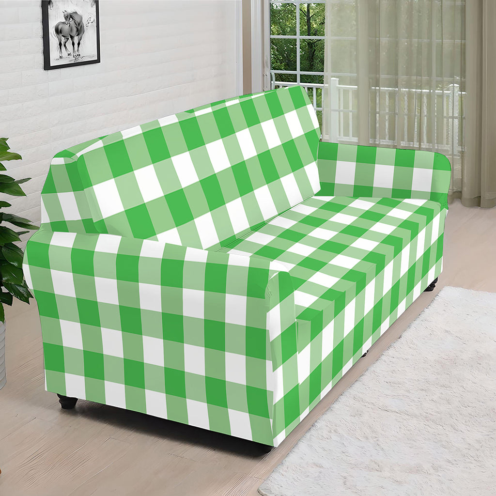 Green And White Gingham Pattern Print Sofa Cover