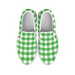 Green And White Gingham Pattern Print White Slip On Shoes