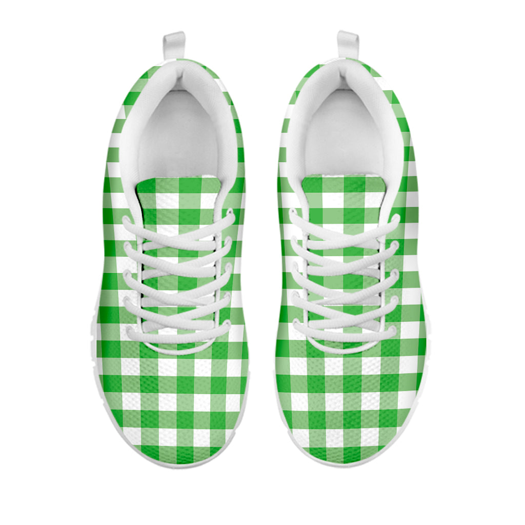 Green And White Gingham Pattern Print White Sneakers