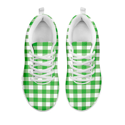 Green And White Gingham Pattern Print White Sneakers