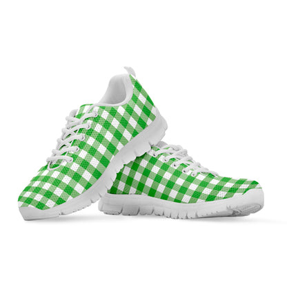 Green And White Gingham Pattern Print White Sneakers