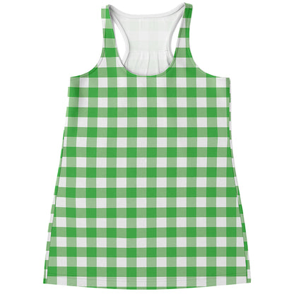 Green And White Gingham Pattern Print Women's Racerback Tank Top