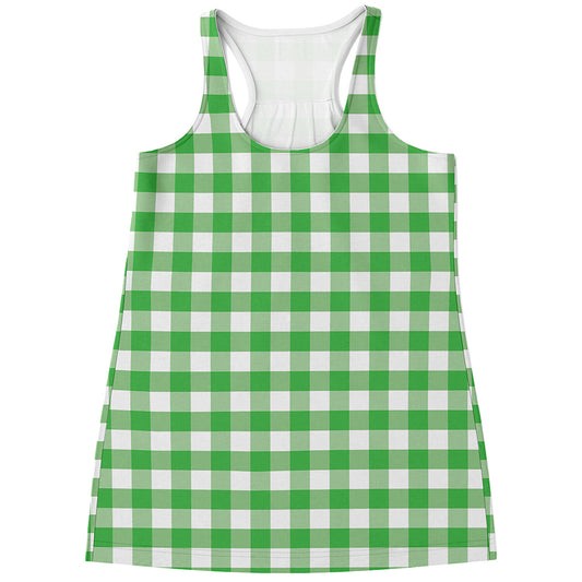Green And White Gingham Pattern Print Women's Racerback Tank Top