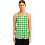 Green And White Gingham Pattern Print Women's Racerback Tank Top