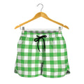 Green And White Gingham Pattern Print Women's Shorts