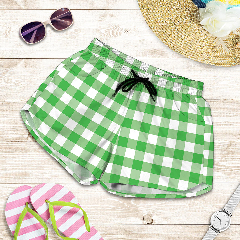 Green And White Gingham Pattern Print Women's Shorts