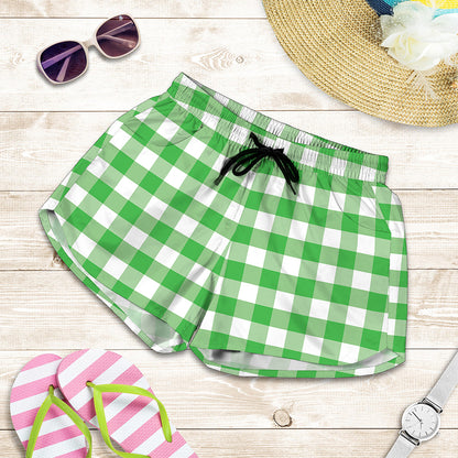 Green And White Gingham Pattern Print Women's Shorts