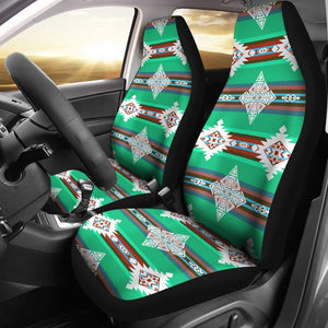 Green And White Native Mexican Tribal Universal Fit Car Seat Covers GearFrost