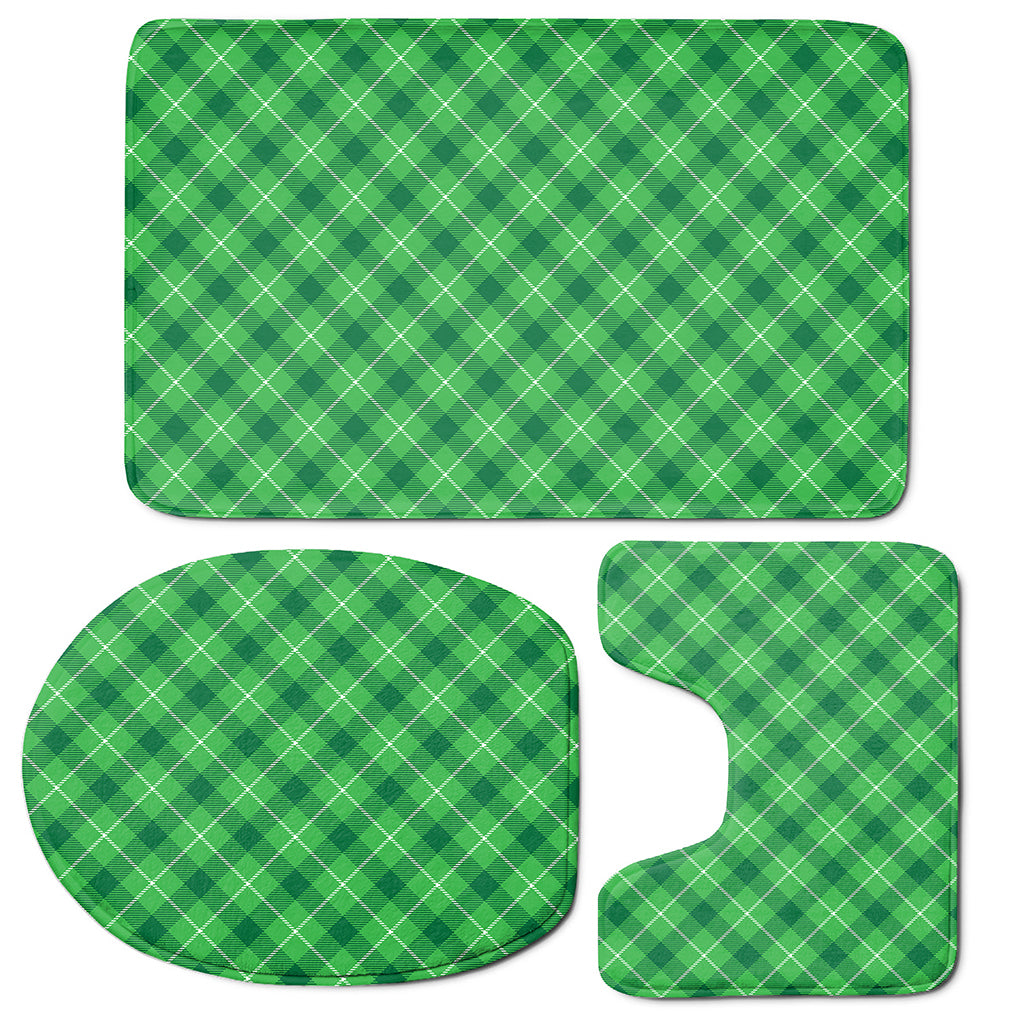 Green And White Plaid Pattern Print 3 Piece Bath Mat Set