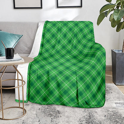 Green And White Plaid Pattern Print Blanket
