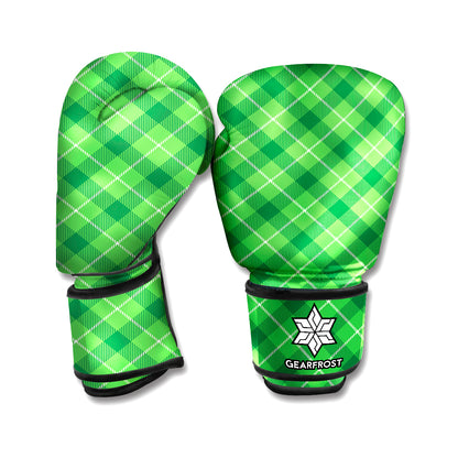 Green And White Plaid Pattern Print Boxing Gloves