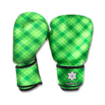 Green And White Plaid Pattern Print Boxing Gloves