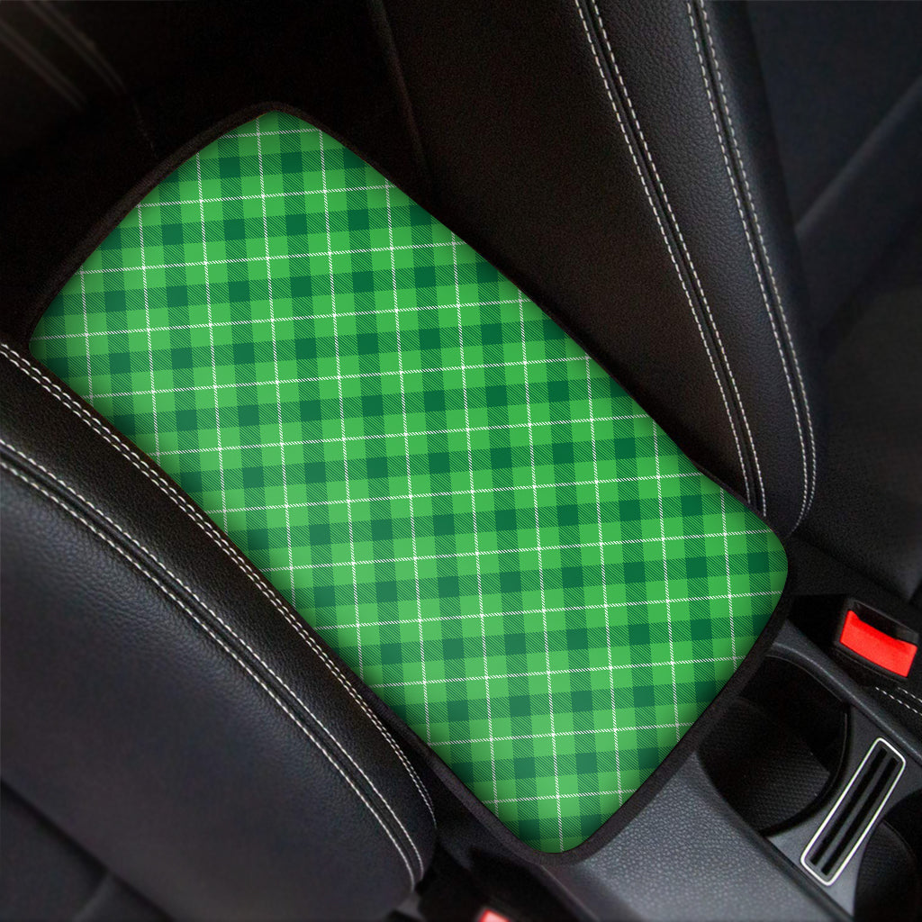 Green And White Plaid Pattern Print Car Center Console Cover