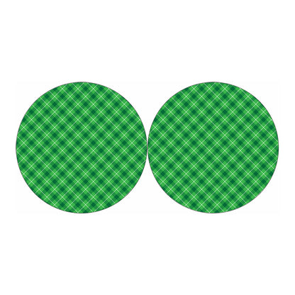 Green And White Plaid Pattern Print Car Coasters