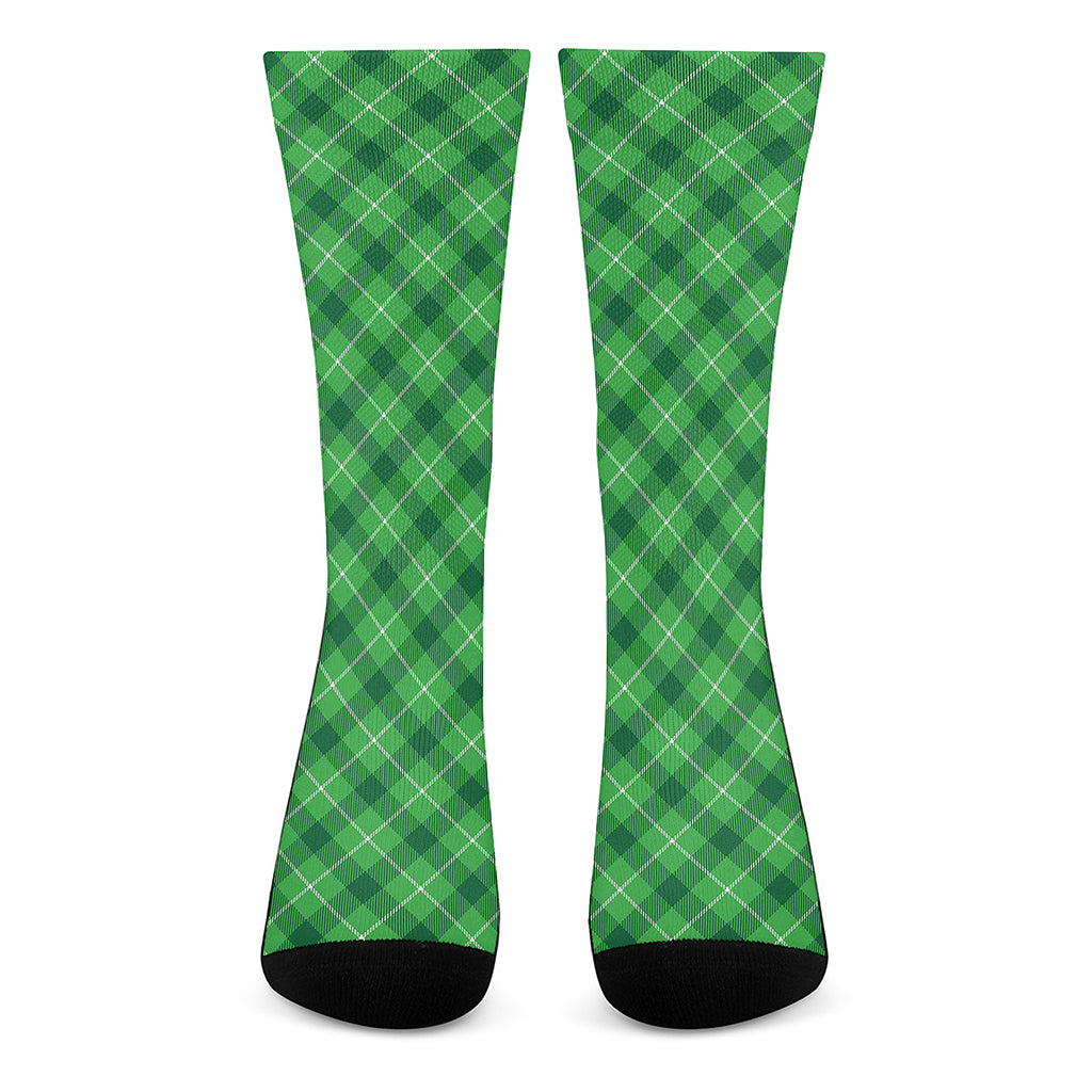 Green And White Plaid Pattern Print Crew Socks