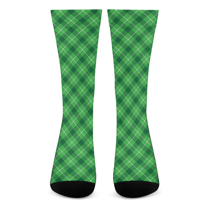 Green And White Plaid Pattern Print Crew Socks