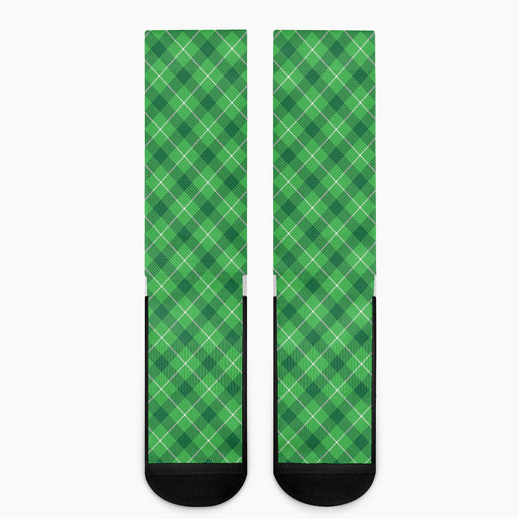 Green And White Plaid Pattern Print Crew Socks