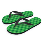 Green And White Plaid Pattern Print Flip Flops
