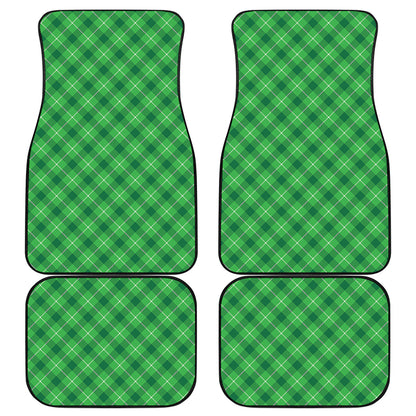 Green And White Plaid Pattern Print Front and Back Car Floor Mats