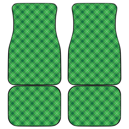 Green And White Plaid Pattern Print Front and Back Car Floor Mats