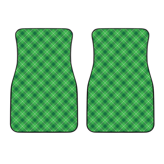 Green And White Plaid Pattern Print Front Car Floor Mats