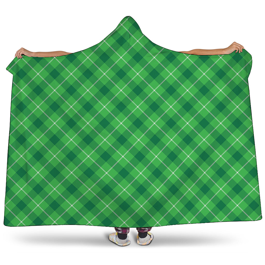 Green And White Plaid Pattern Print Hooded Blanket