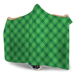 Green And White Plaid Pattern Print Hooded Blanket