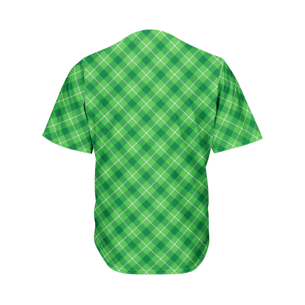 Green And White Plaid Pattern Print Men's Baseball Jersey