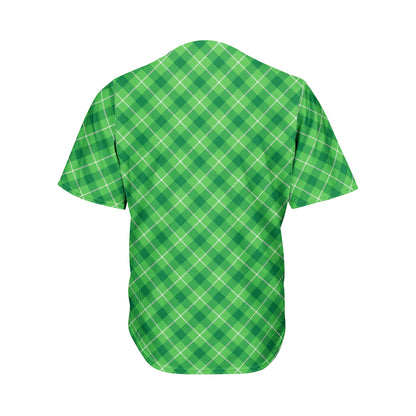 Green And White Plaid Pattern Print Men's Baseball Jersey